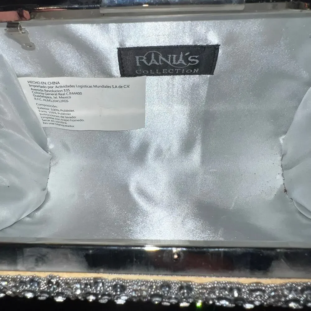Ranias Collection silver glitter clear rhinestone gold contrast‎ evening clutch